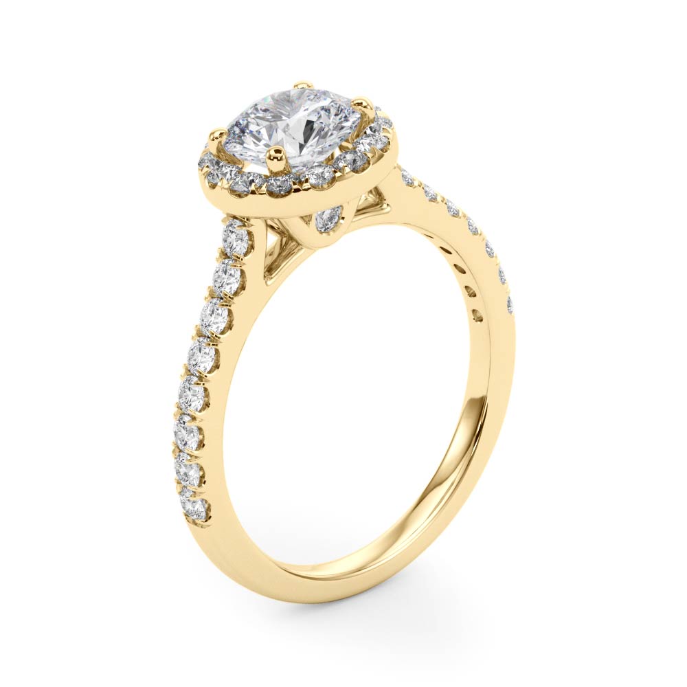 Graceful Halo Round Diamond Engagement Ring — 9K/18K Gold & Platinum