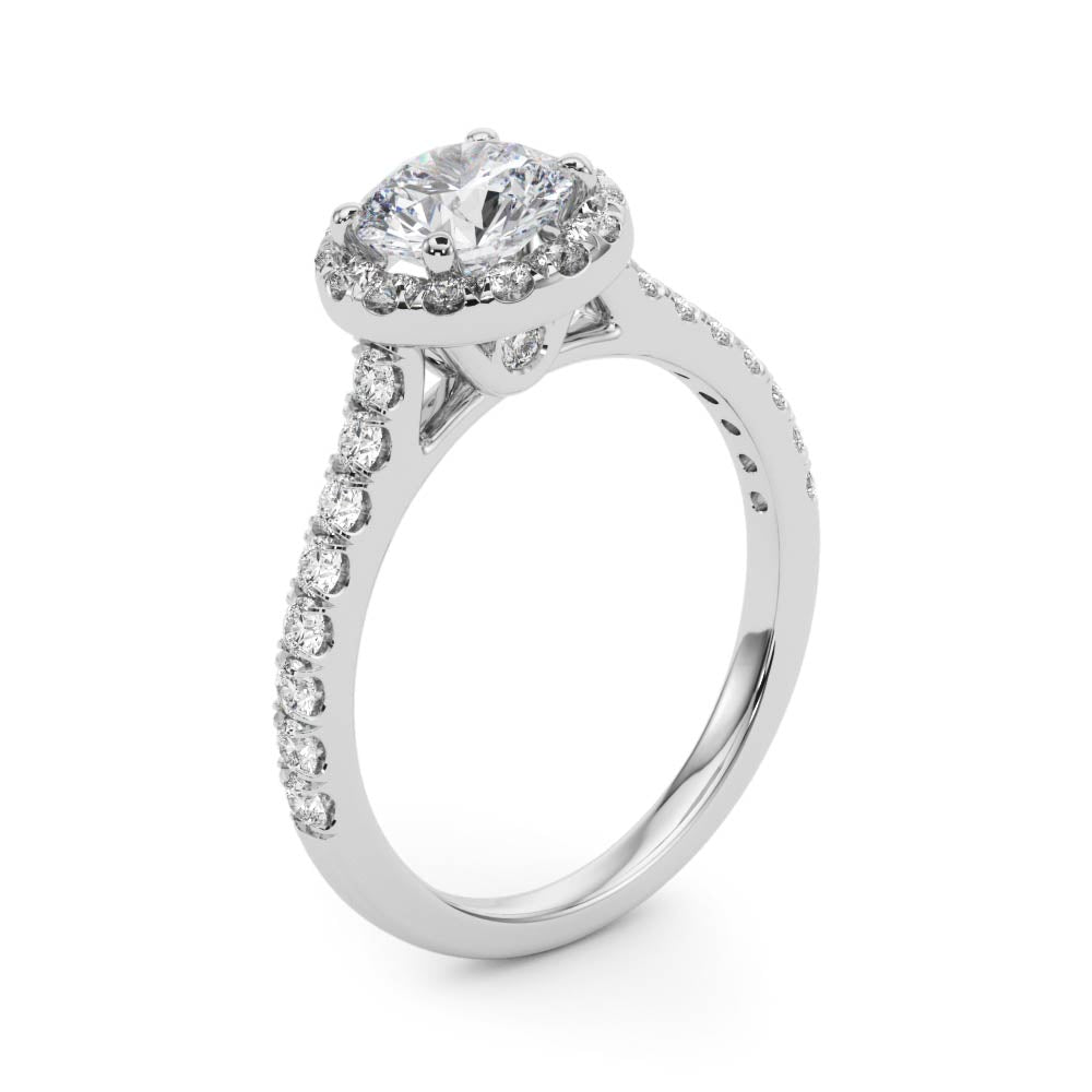 Graceful Halo Round Diamond Engagement Ring — 9K/18K Gold & Platinum
