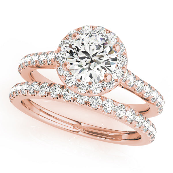 Graceful Halo Round Diamond Engagement Ring — 9K/18K Gold & Platinum