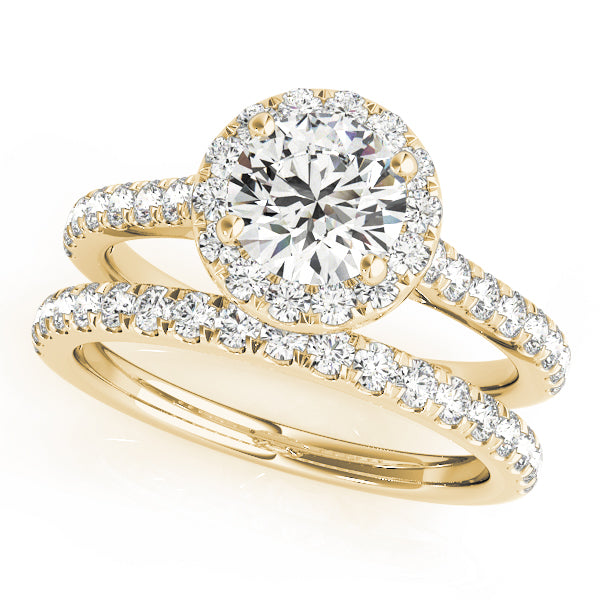 Graceful Halo Round Diamond Engagement Ring — 9K/18K Gold & Platinum