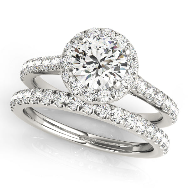 Graceful Halo Round Diamond Engagement Ring — 9K/18K Gold & Platinum