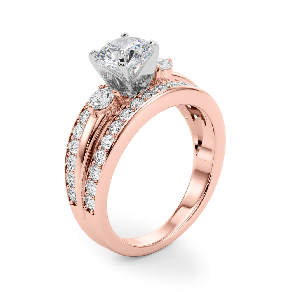 Brilliant Sidestone Round Diamond Engagement Ring — 9K/18K Gold & Platinum