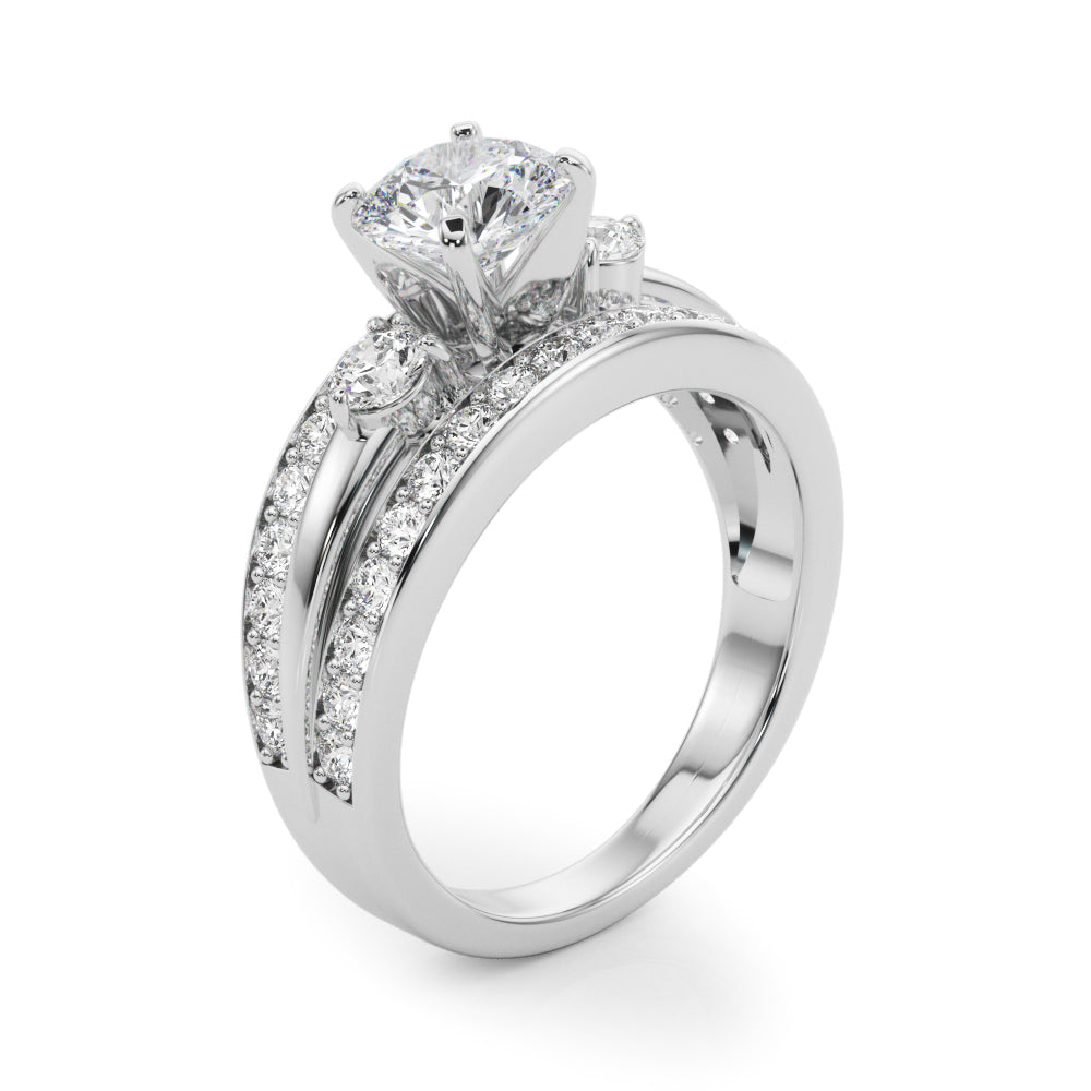 Brilliant Sidestone Round Diamond Engagement Ring — 9K/18K Gold & Platinum