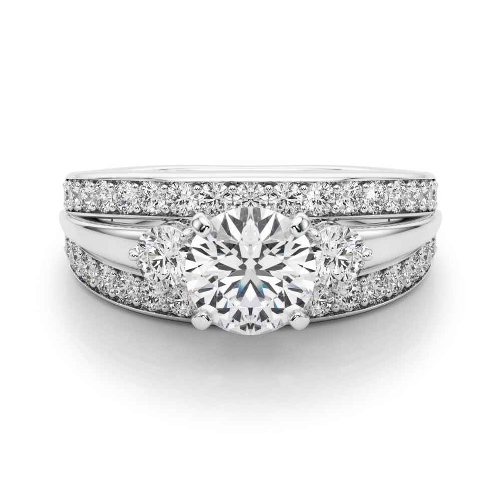 Brilliant Sidestone Round Diamond Engagement Ring — 9K/18K Gold & Platinum