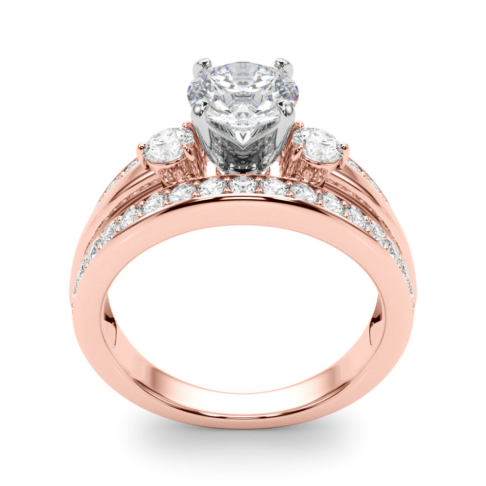 Brilliant Sidestone Round Diamond Engagement Ring — 9K/18K Gold & Platinum
