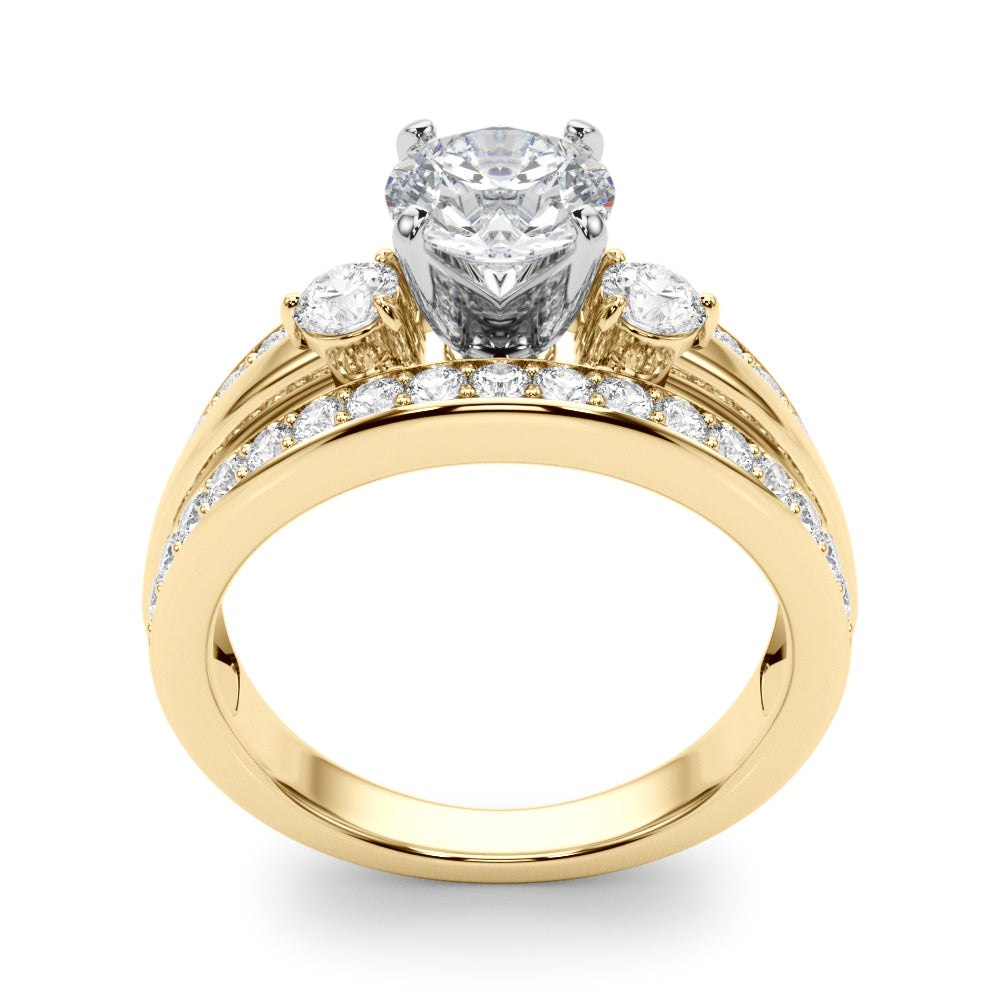 Brilliant Sidestone Round Diamond Engagement Ring — 9K/18K Gold & Platinum