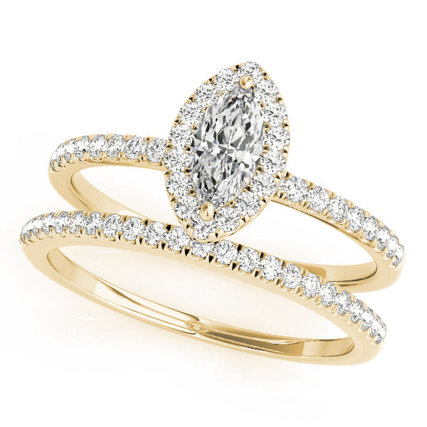 Vintage-Inspired Halo Marquise Diamond Engagement Ring — 9K/18K Gold & Platinum