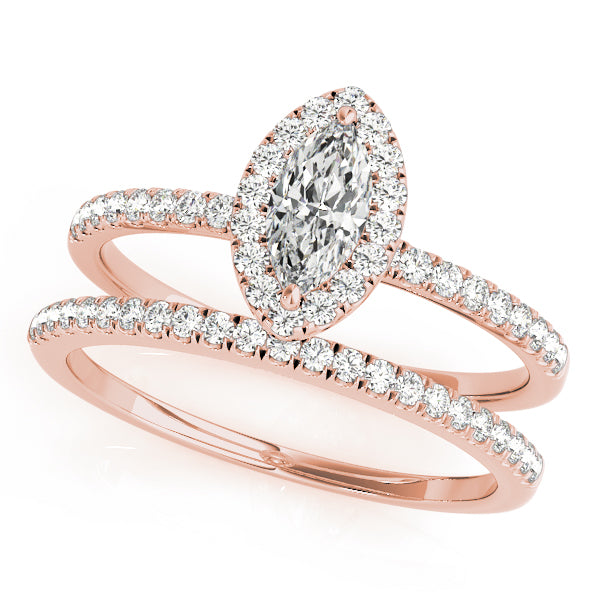 Vintage-Inspired Halo Marquise Diamond Engagement Ring — 9K/18K Gold & Platinum