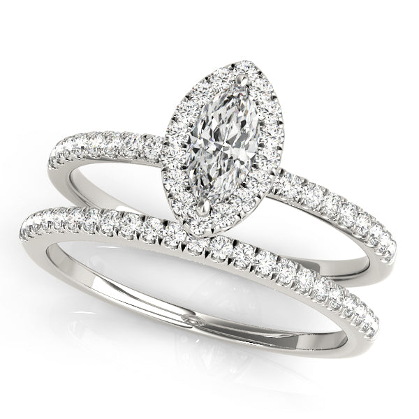 Vintage-Inspired Halo Marquise Diamond Engagement Ring — 9K/18K Gold & Platinum