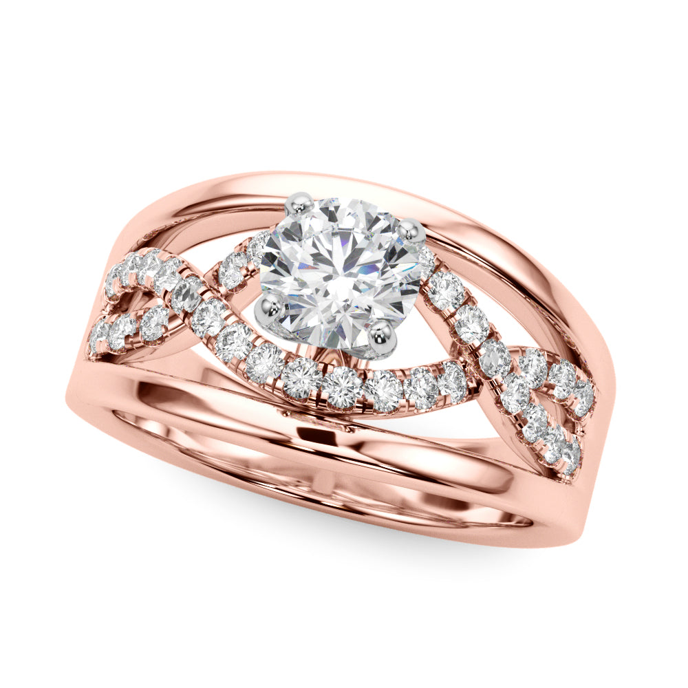 Sculpted Multi-Row Round Diamond Engagement Ring — 9K/18K Gold & Platinum
