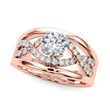Sculpted Multi-Row Round Diamond Engagement Ring — 9K/18K Gold & Platinum