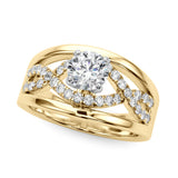 Sculpted Multi-Row Round Diamond Engagement Ring — 9K/18K Gold & Platinum