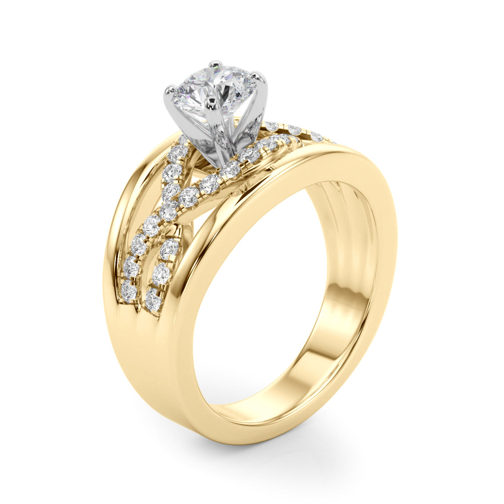 Sculpted Multi-Row Round Diamond Engagement Ring — 9K/18K Gold & Platinum
