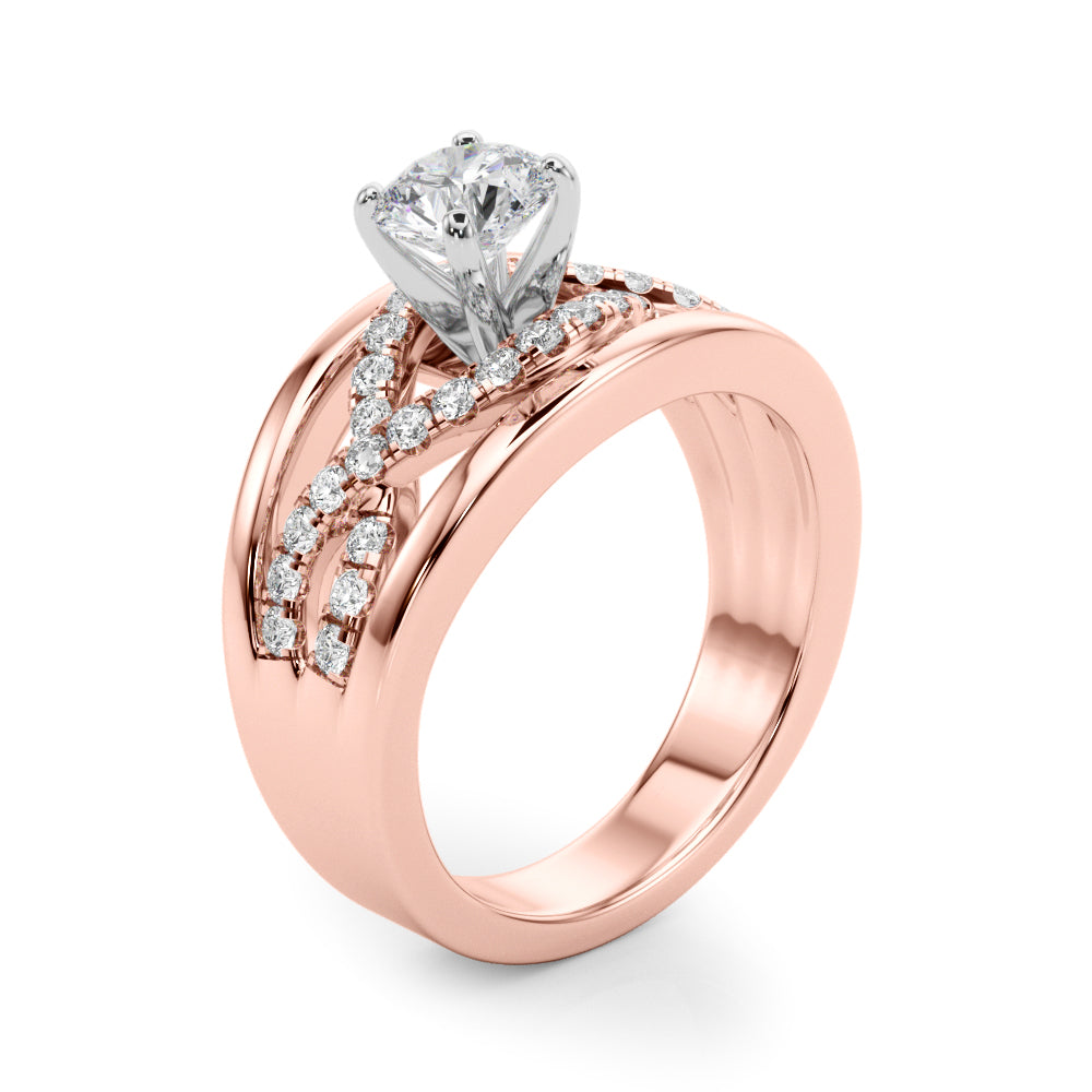 Sculpted Multi-Row Round Diamond Engagement Ring — 9K/18K Gold & Platinum