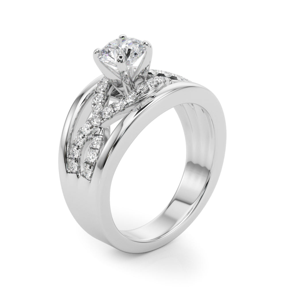Sculpted Multi-Row Round Diamond Engagement Ring — 9K/18K Gold & Platinum