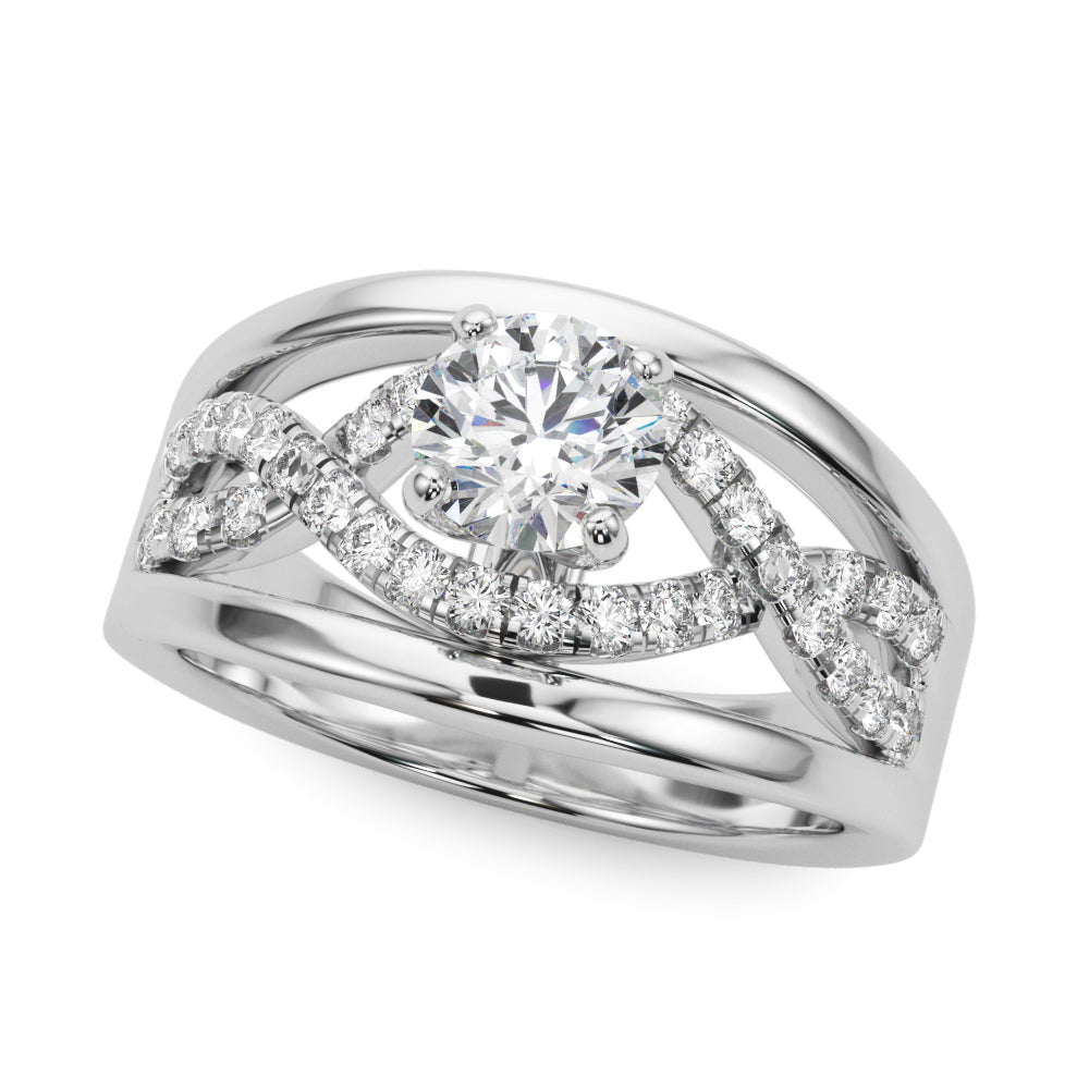 Sculpted Multi-Row Round Diamond Engagement Ring — 9K/18K Gold & Platinum