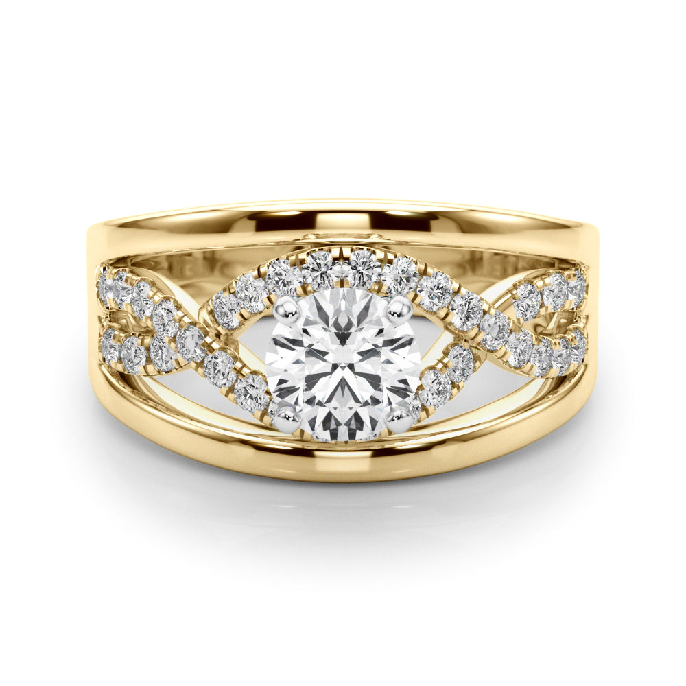 Sculpted Multi-Row Round Diamond Engagement Ring — 9K/18K Gold & Platinum