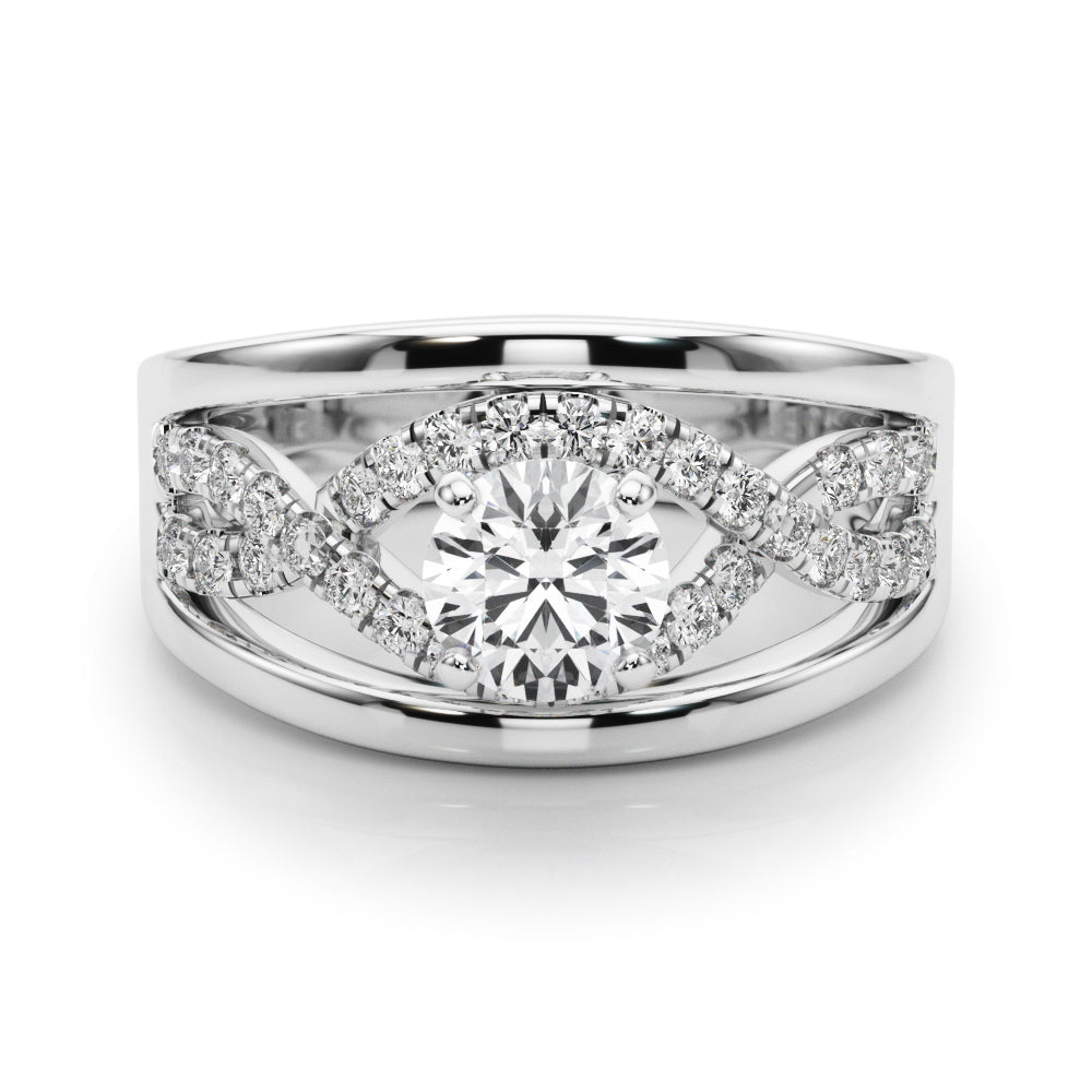 Sculpted Multi-Row Round Diamond Engagement Ring — 9K/18K Gold & Platinum