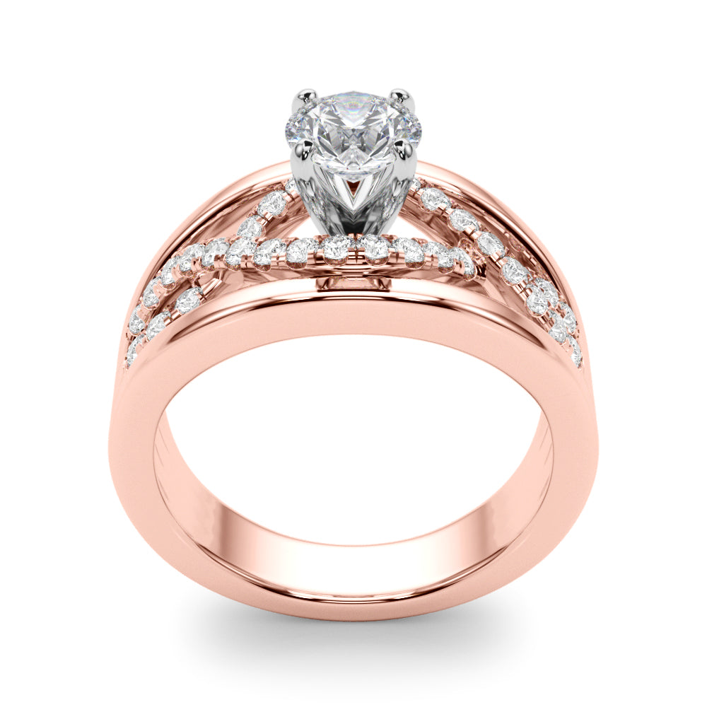 Sculpted Multi-Row Round Diamond Engagement Ring — 9K/18K Gold & Platinum