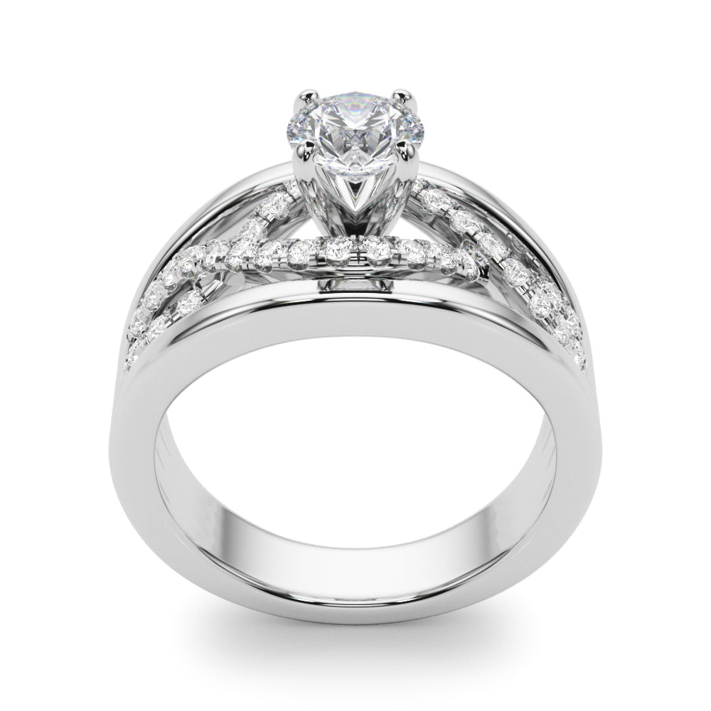 Sculpted Multi-Row Round Diamond Engagement Ring — 9K/18K Gold & Platinum