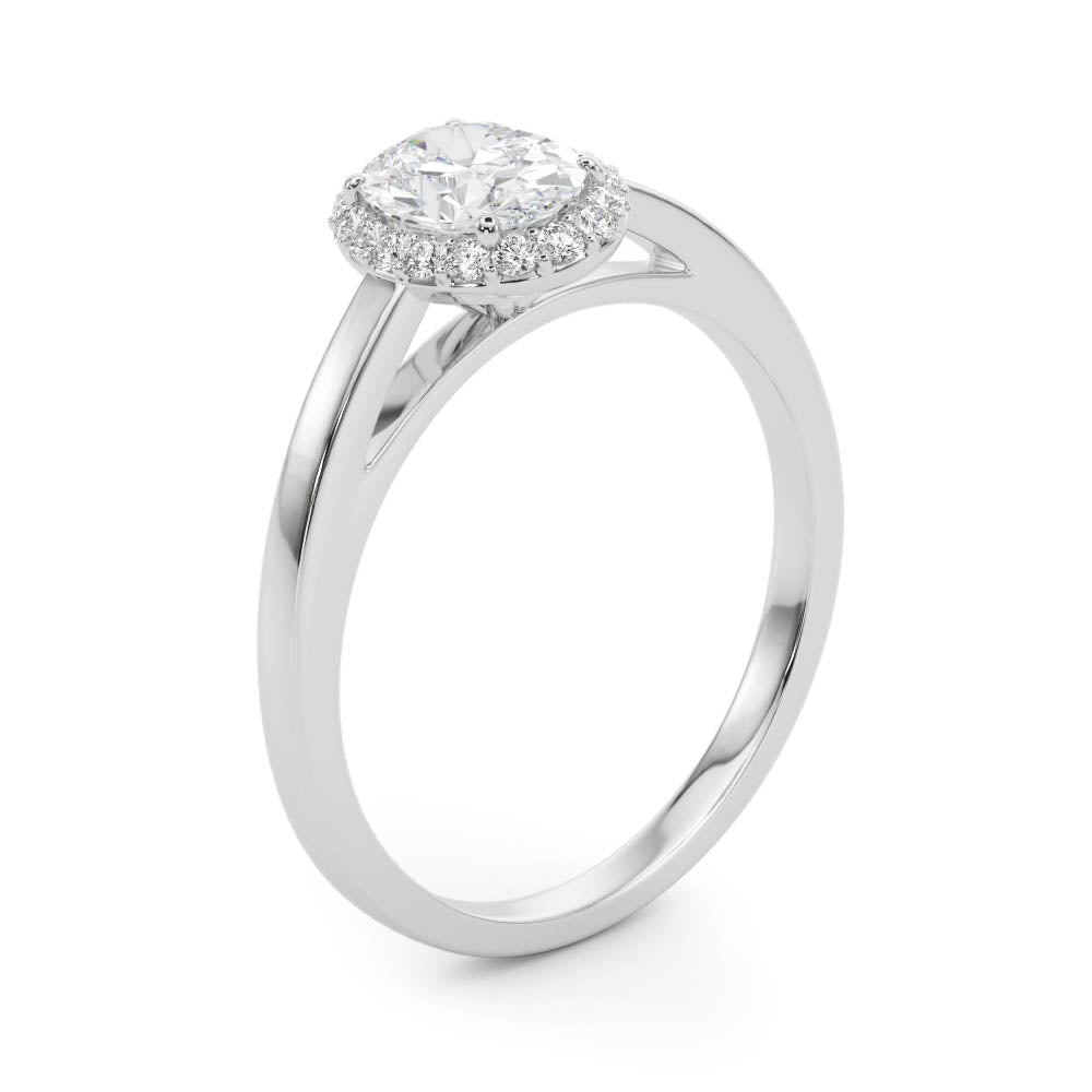 Refined Halo Oval Diamond Engagement Ring — 9K/18K Gold & Platinum