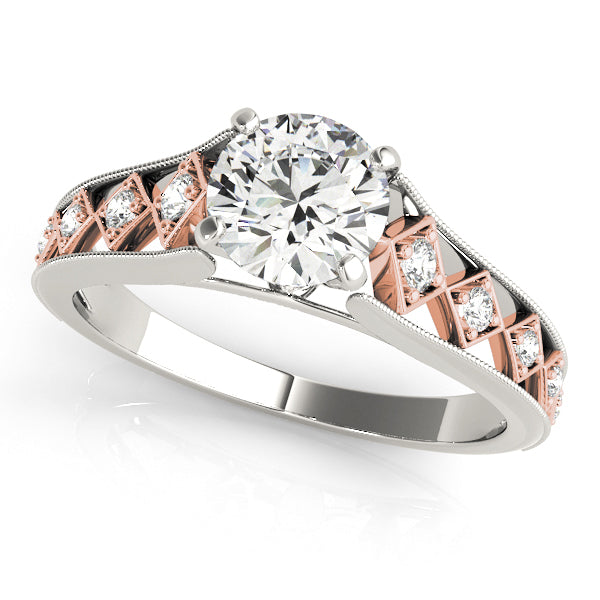 Crowned Single Row Round Diamond Engagement Ring — 9K/18K Gold & Platinum
