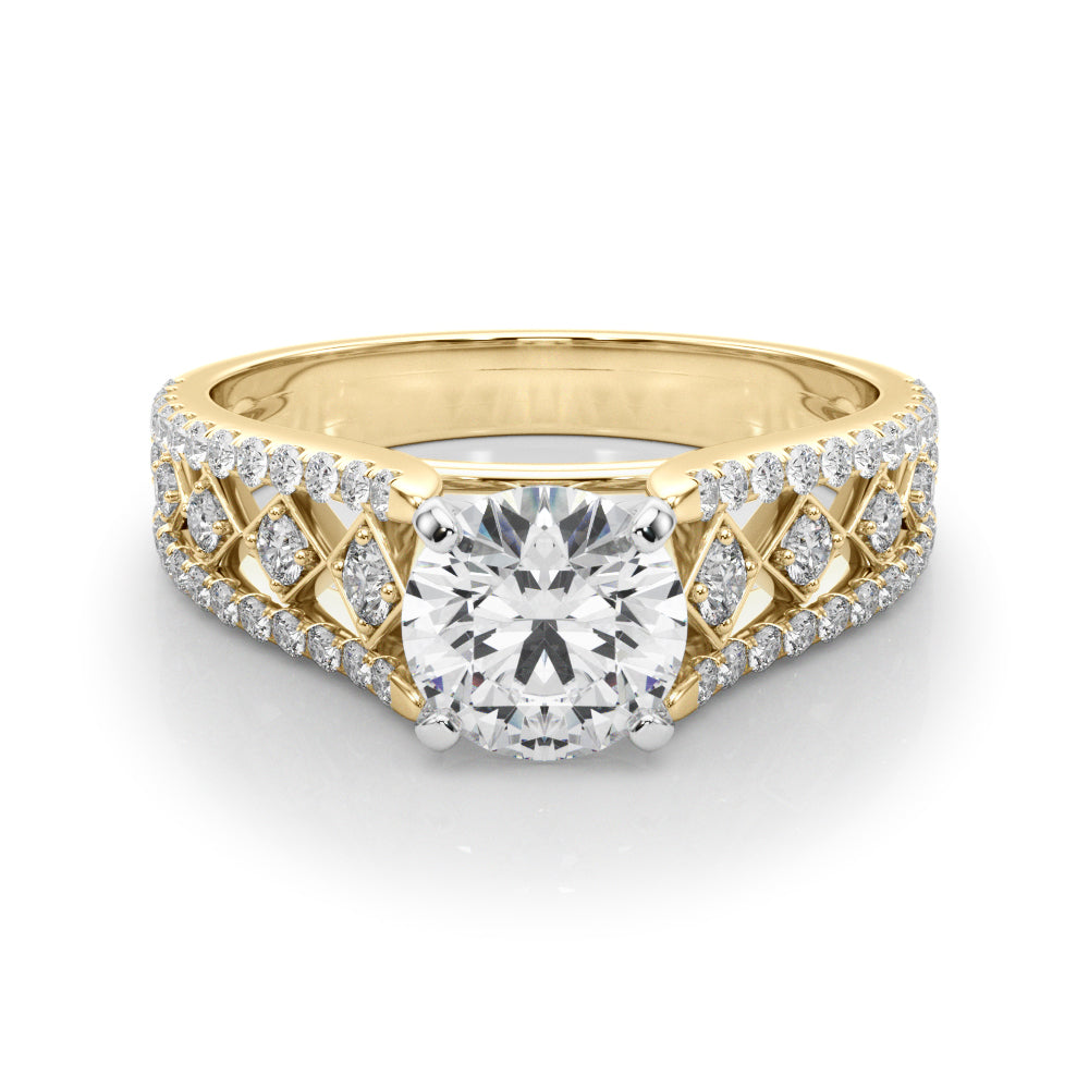 Graceful Multi-Row Round Diamond Engagement Ring — 9K/18K Gold & Platinum