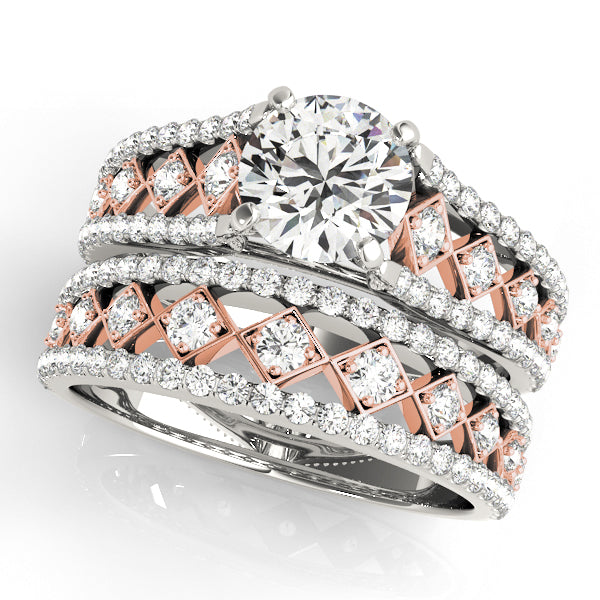 Graceful Multi-Row Round Diamond Engagement Ring — 9K/18K Gold & Platinum