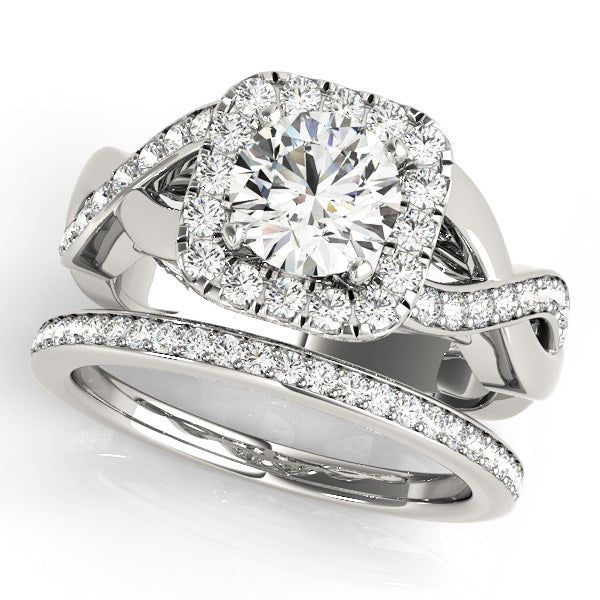 Cherished Halo Round Diamond Engagement Ring — 9K/18K Gold & Platinum