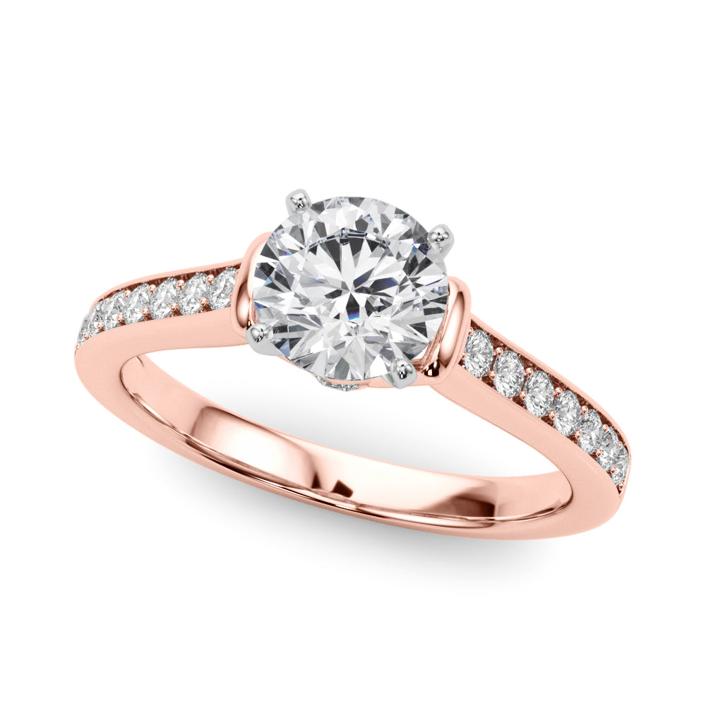 Noble Sidestone Round Diamond Engagement Ring — 9K/18K Gold & Platinum