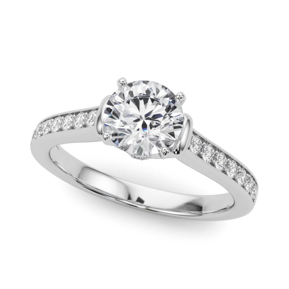Noble Sidestone Round Diamond Engagement Ring — 9K/18K Gold & Platinum