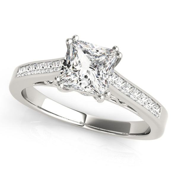 Refined Sidestone Princess Diamond Engagement Ring — 9K/18K Gold & Platinum