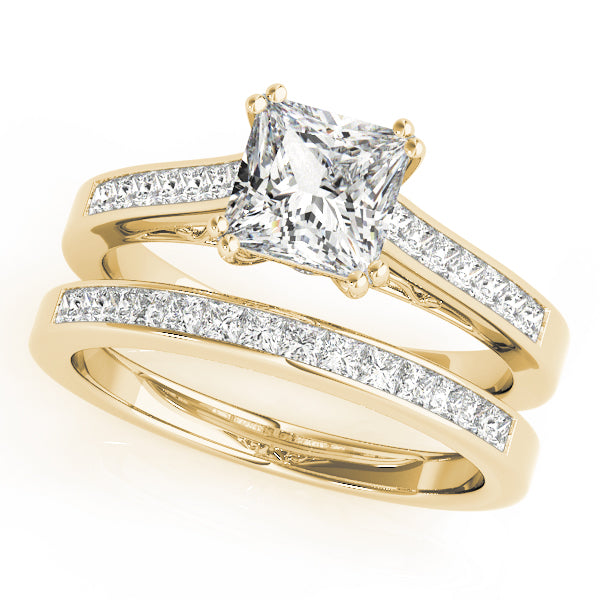 Refined Sidestone Princess Diamond Engagement Ring — 9K/18K Gold & Platinum