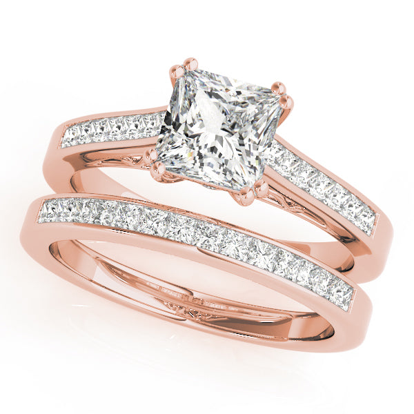 Refined Sidestone Princess Diamond Engagement Ring — 9K/18K Gold & Platinum