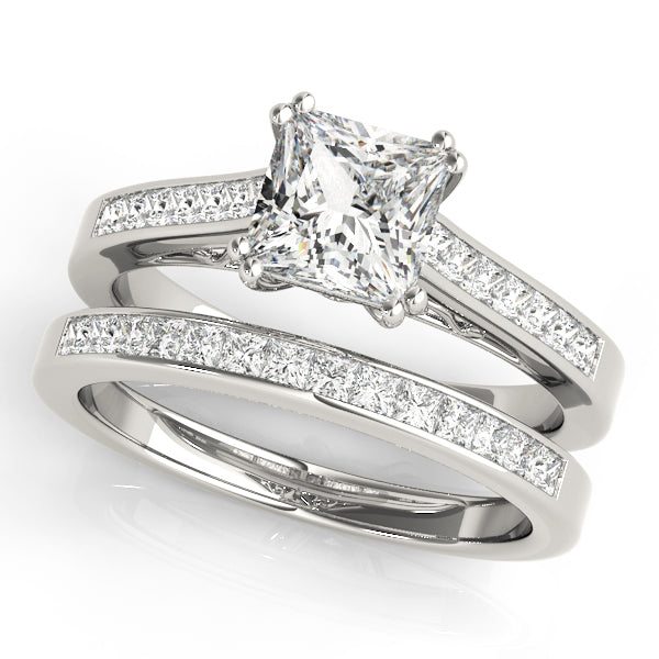 Refined Sidestone Princess Diamond Engagement Ring — 9K/18K Gold & Platinum