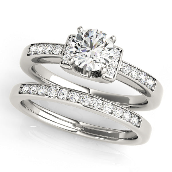 Iconic Sidestone Round Diamond Engagement Ring — 9K/18K Gold & Platinum