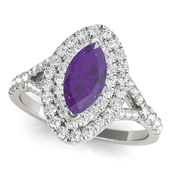Cherished Halo Engagement Ring Marquise Diamond Engagement Ring — 9K/18K Gold & Platinum