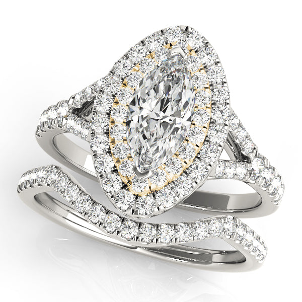 Cherished Halo Engagement Ring Marquise Diamond Engagement Ring — 9K/18K Gold & Platinum