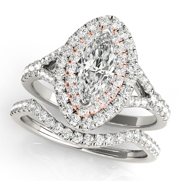 Cherished Halo Engagement Ring Marquise Diamond Engagement Ring — 9K/18K Gold & Platinum
