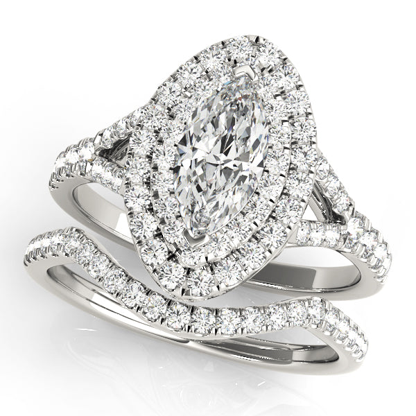 Cherished Halo Engagement Ring Marquise Diamond Engagement Ring — 9K/18K Gold & Platinum