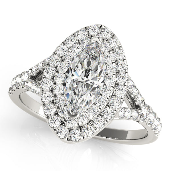 Cherished Halo Engagement Ring Marquise Diamond Engagement Ring — 9K/18K Gold & Platinum
