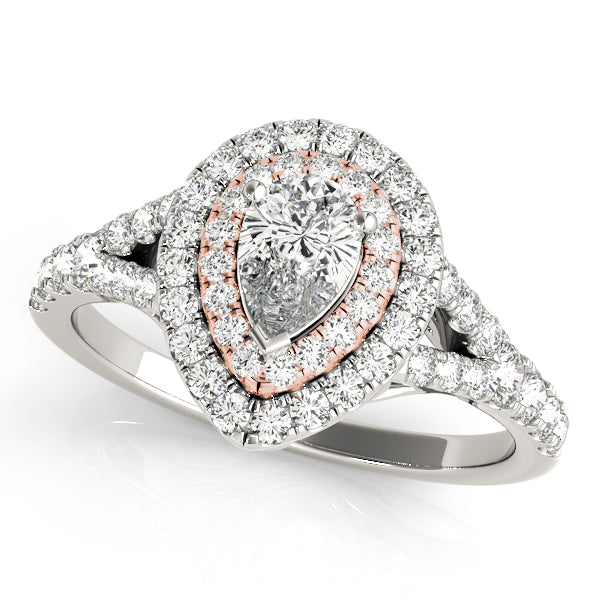 Noble Halo Pear Diamond Engagement Ring — 9K/18K Gold & Platinum