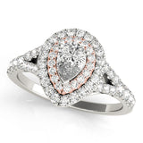 Noble Halo Pear Diamond Engagement Ring — 9K/18K Gold & Platinum