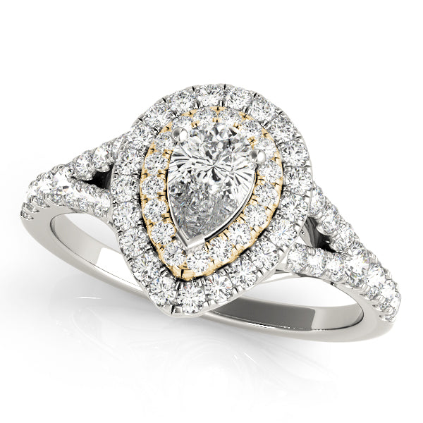 Noble Halo Pear Diamond Engagement Ring — 9K/18K Gold & Platinum