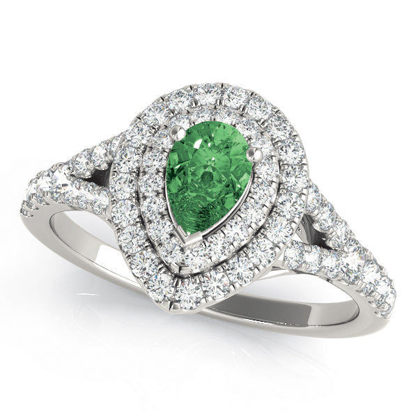 Noble Halo Pear Diamond Engagement Ring — 9K/18K Gold & Platinum