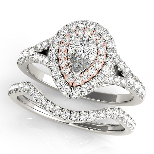 Noble Halo Pear Diamond Engagement Ring — 9K/18K Gold & Platinum