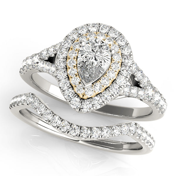 Noble Halo Pear Diamond Engagement Ring — 9K/18K Gold & Platinum