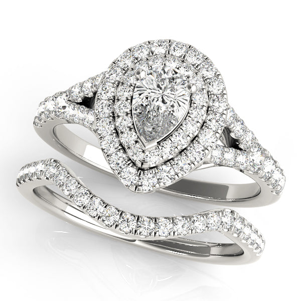 Noble Halo Pear Diamond Engagement Ring — 9K/18K Gold & Platinum