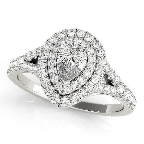 Noble Halo Pear Diamond Engagement Ring — 9K/18K Gold & Platinum