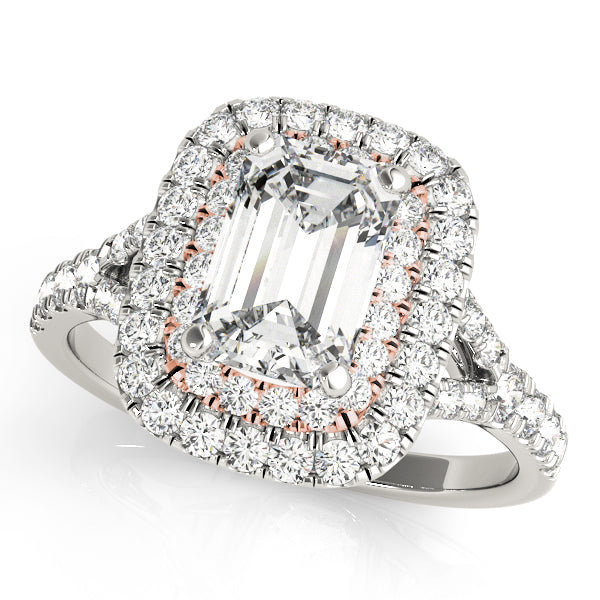 Classic Cut Halo Emerald Diamond Engagement Ring — 9K/18K Gold & Platinum